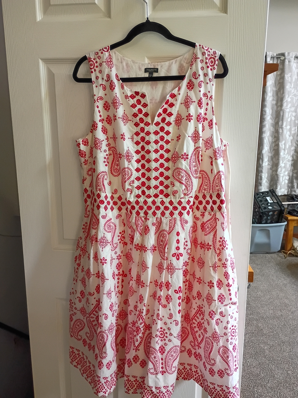 Talbots Cream Sundress with Red Paisley Print